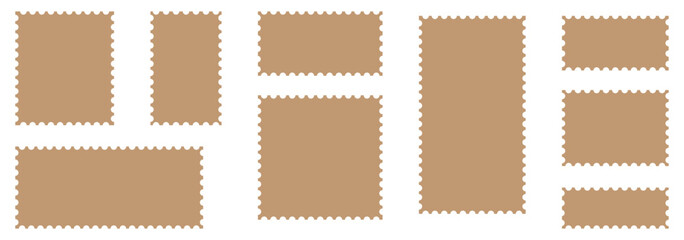 Vintage postage stamp frame with square edges and postal design. Blank rectangle and square postage stamps PNG