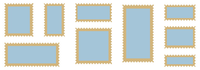 Vintage postage stamp frame with square edges and postal design. Blank rectangle and square postage stamps PNG
