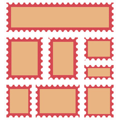 Postcard stamps template set. Blank postage stamps. Jagged wavy edge forms border collection PNG