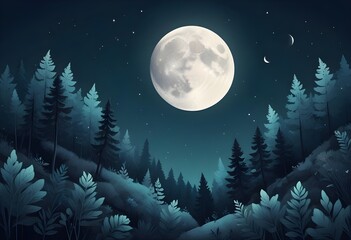 winter night landscape with moon