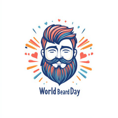 Colorful World Beard Day illustration with hearts and rays