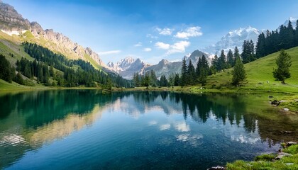 Fototapeta premium mountain lake landscape serene nature scene perfect for outdoor adventure publications