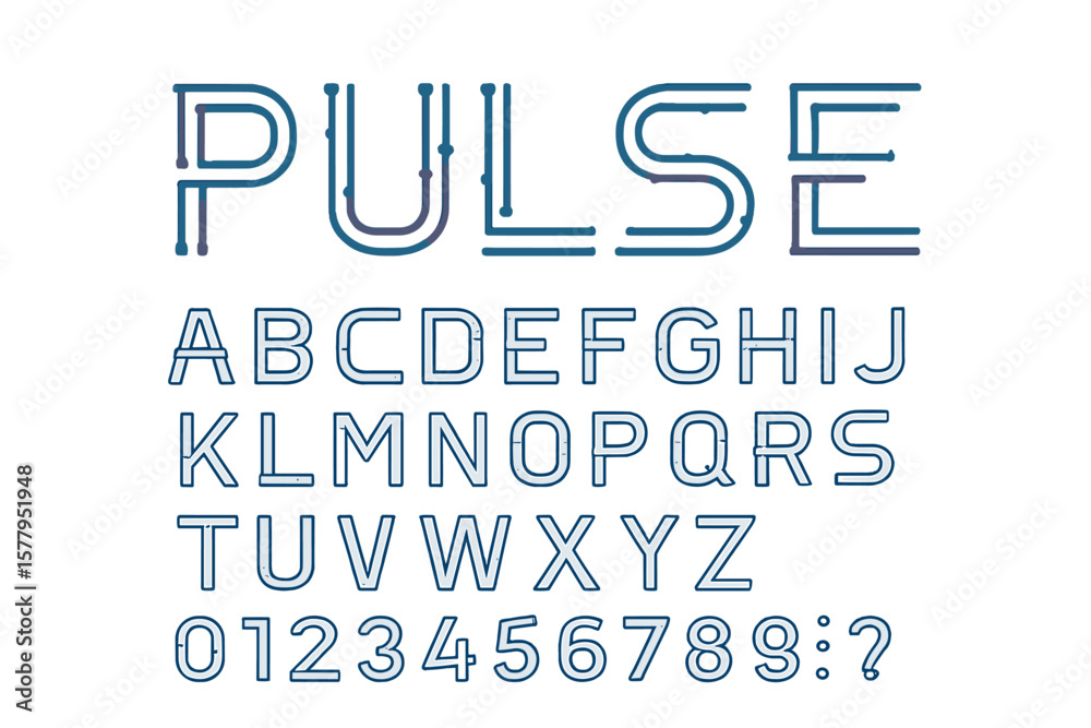 Fototapete pulse is an abstract technology and science alphabet font represented through digital space typograp