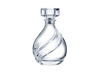 Elegant clear glass decanter with twisted design isolated on transparent background