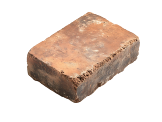 Rough textured red brick with worn edges isolated on transparent background