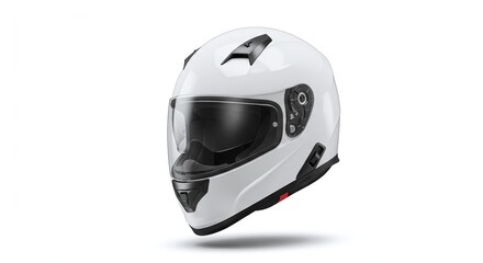 Fototapeta premium White Full-face Motorcycle Helmet with Visor and Ventilation System on White Background