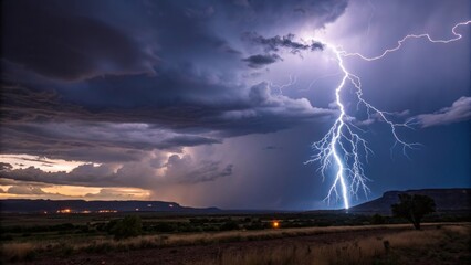 Captivating Landscape A Lightning Bolt Striking in the Distance Illuminating a Stormy Sky 