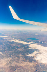 Aerial view on arabian desert and Red sea mountains from airplane