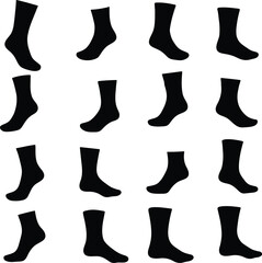 Black Sock Silhouettes Collection: A Versatile Vector and Illustration Set of Diverse Sock Styles, Ideal for Apparel Mockups, Fashion, and Footwear Design.