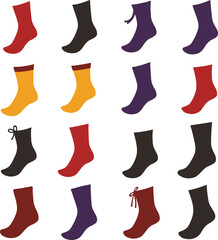 Colorful Sock Collection: A Vibrant Vector and Illustration Set of Diverse Sock Styles in Various Hues, Ideal for Apparel, Fashion, and Footwear Design Projects.