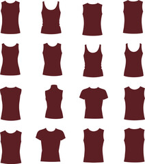 Colorful Women's Tops Collection: A Versatile Vector and Illustration Set of T-Shirts and Tank Tops in Various Styles and Hues, Ideal for Fashion and Apparel Projects.