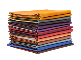 Stack of colorful leather binders and folders isolated on transparent background