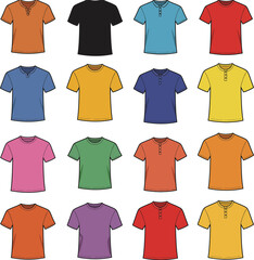 Colorful Apparel Collection: Diverse Vector and Illustration Set of Men's T-Shirts and Polo Shirts in Various Styles and Hues, Ideal for Fashion and Design Projects.