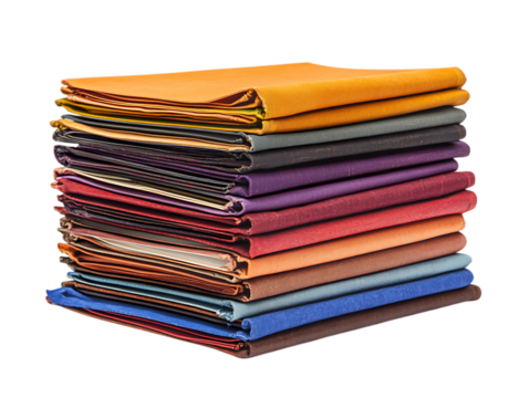Stack of colorful leather binders and folders isolated on transparent background