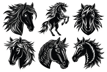 Horse Head Silhouette Vector Set Elegant Equestrian Animal Art.