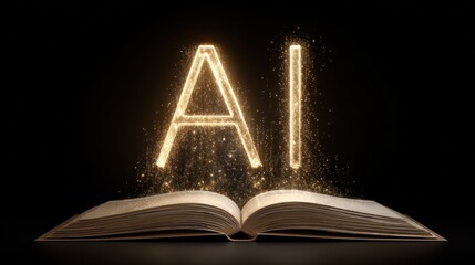 Open book with glowing AI