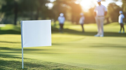 Blank white flag on a golf course.