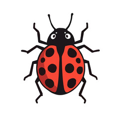 Cute ladybug with black spots on a red shell isolated on a transparent background