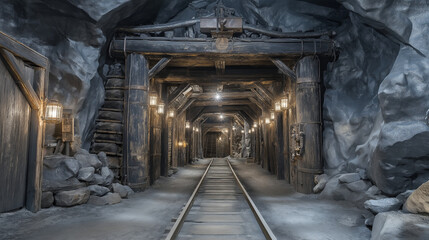 Naklejka premium Underground Mining Elevator Descending into Darkness