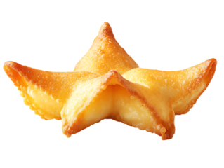 Golden fried wonton appetizer shaped like a star isolated on transparent background