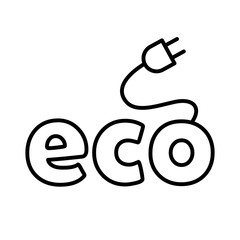 Eco font text with Electric Socket Icon isolated on white background. Green Energy Design, Sustainable Power.