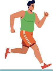 Obraz premium Man running in green tank top and orange shorts active fitness exercise outdoor jogging vector illustration
