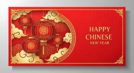 Chinese New Year Vector Card – Red and Gold Greeting with Lanterns

