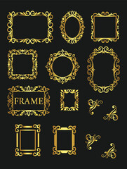 Collection of golden ornate frames and flourishes