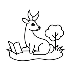 Naklejka premium deer sitting on the grass reading a book in the garden 