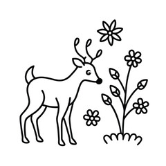 Fototapeta premium deer watering flowers in a garden for kids coloring page