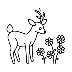 Obraz premium deer watering flowers in a garden for kids coloring page