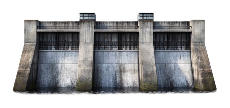 Dam for Engineering and Water Management - Isolated on White Background