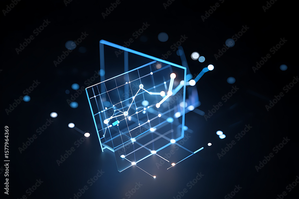 Poster a glowing data chart with interconnected lines and points is displayed against a dark background, re