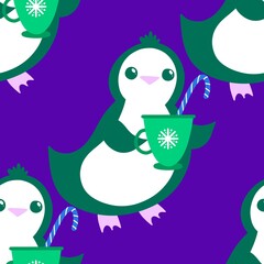 Christmas animals seamless penguin pattern for wrapping paper and fabrics