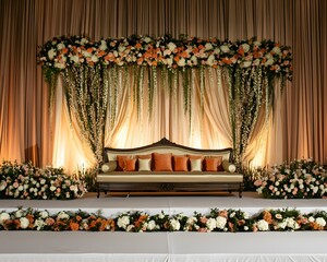Elegant Wedding Stage Decor Peach Floral Backdrop