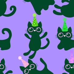 Obraz premium Halloween animals seamless cats pattern for wrapping paper