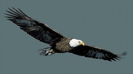 Naklejka premium Eagle in flight against muted backdrop