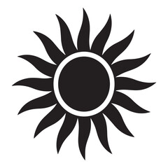 A black and white graphic of a sun with sharp rays