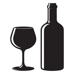 A wine glass and bottle silhouette isolated on white background