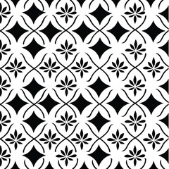 Geometric Floral Seamless Pattern – Black and White Diamond Tile Design