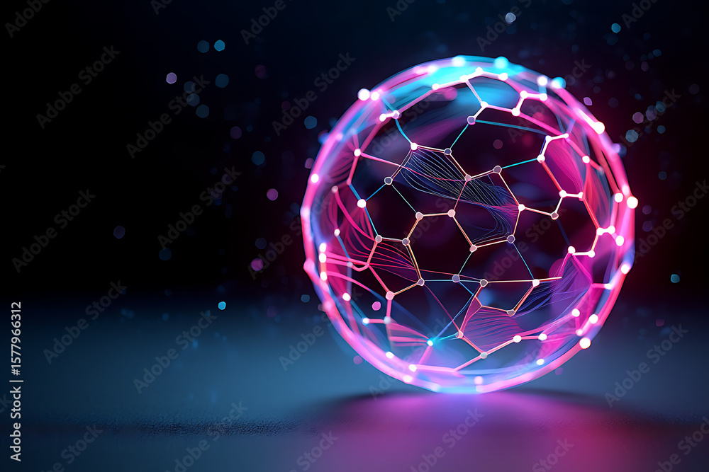 Poster a glowing sphere of interconnected nodes and lines represents a global network, symbolizing the inte