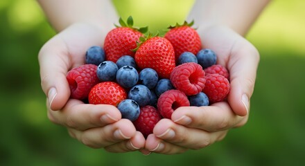 Handful of Fresh Berries Capturing the Essence of Summer with Natural Delights and Vibrant Colors for Healthy Eating Concepts