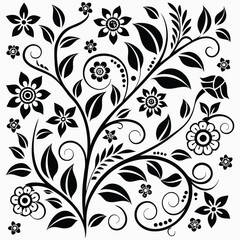 Folk Art Floral Vector Pattern – Black and White Ornamental Design
