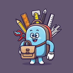 vector illustration for back to school event with cartoon character and kids with bag back

