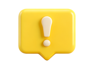 Yellow 3D Exclamation Mark in Speech Bubble on Transparent Background