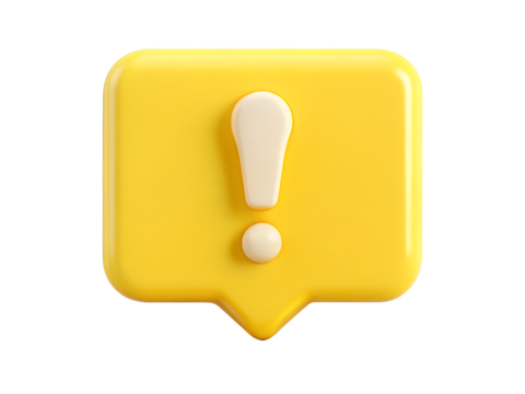 Yellow 3D Exclamation Mark in Speech Bubble on Transparent Background