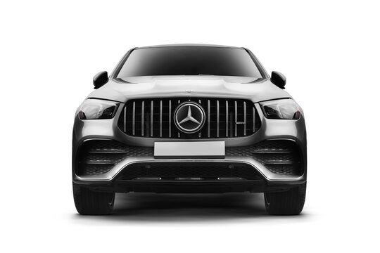 Studio photo of a Mercedes 4MATIC SUV, full front view, transparent PNG background