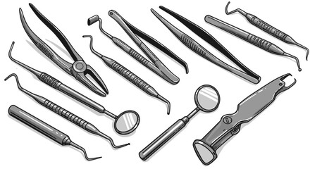  Full dental tools set including mirror and hook for medical education
