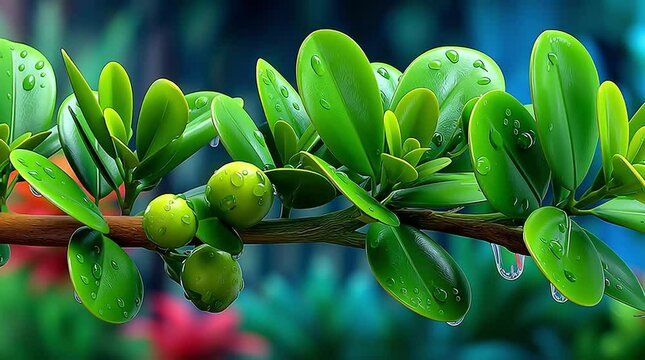 Boxwood (Buxus sempervirens) A neat Boxwood with dense, glossy green leaves, exuding orderly elegance, shaped into a rounded form, set in a serene garden with soft morning light.