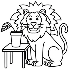 A lion in a garden with different activities kids coloring pages
